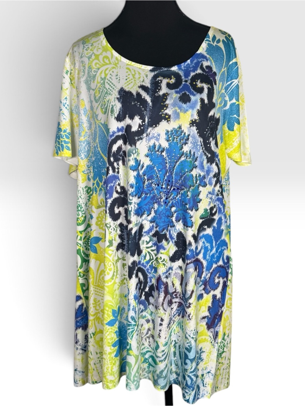 Laura Ashley XL Blue Green Floral Rhinestone Embellished Tunic